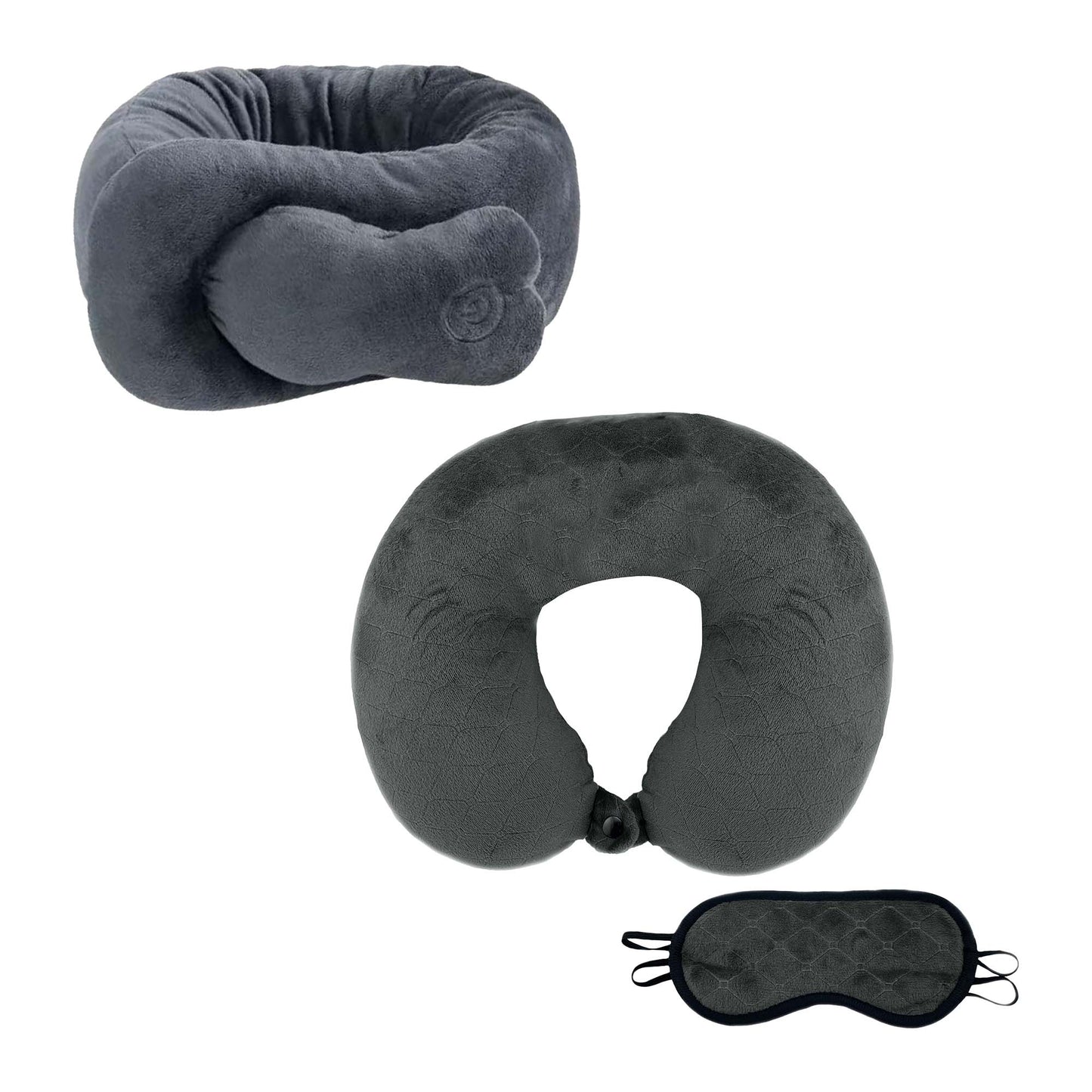 Travel Comfort & Relief Bundle – Memory Foam Travel Pillow with Sleep Mask + Portable Neck & Shoulder Adjustable Massaging Wrap