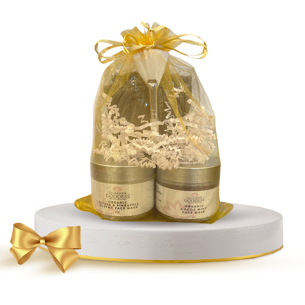 Organic Face Mask Gift Set | 2 Masks, Spa Headband & Applicator Brush