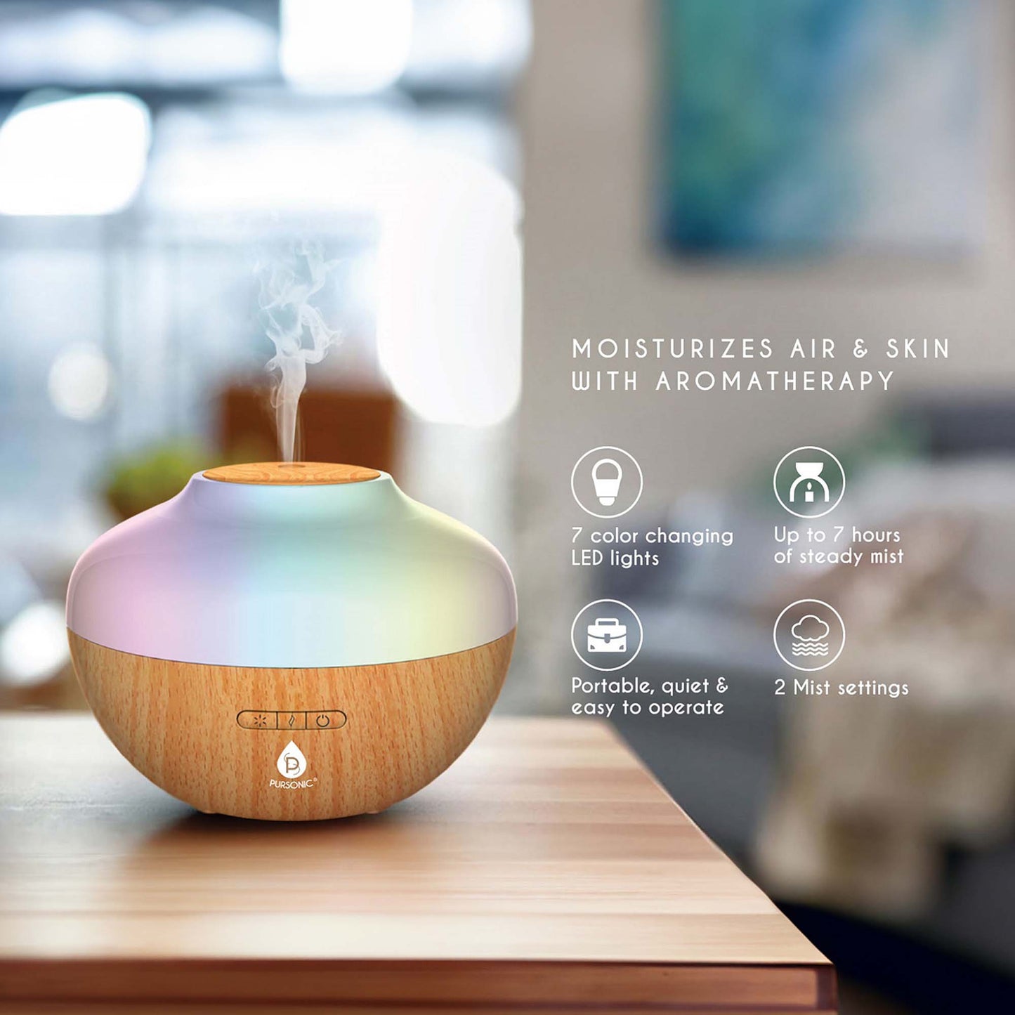 Pursonic Clean Air & Aromatherapy Bundle – True HEPA Air Purifier, Essential Oil Diffuser & 6-Pack Essential Oils