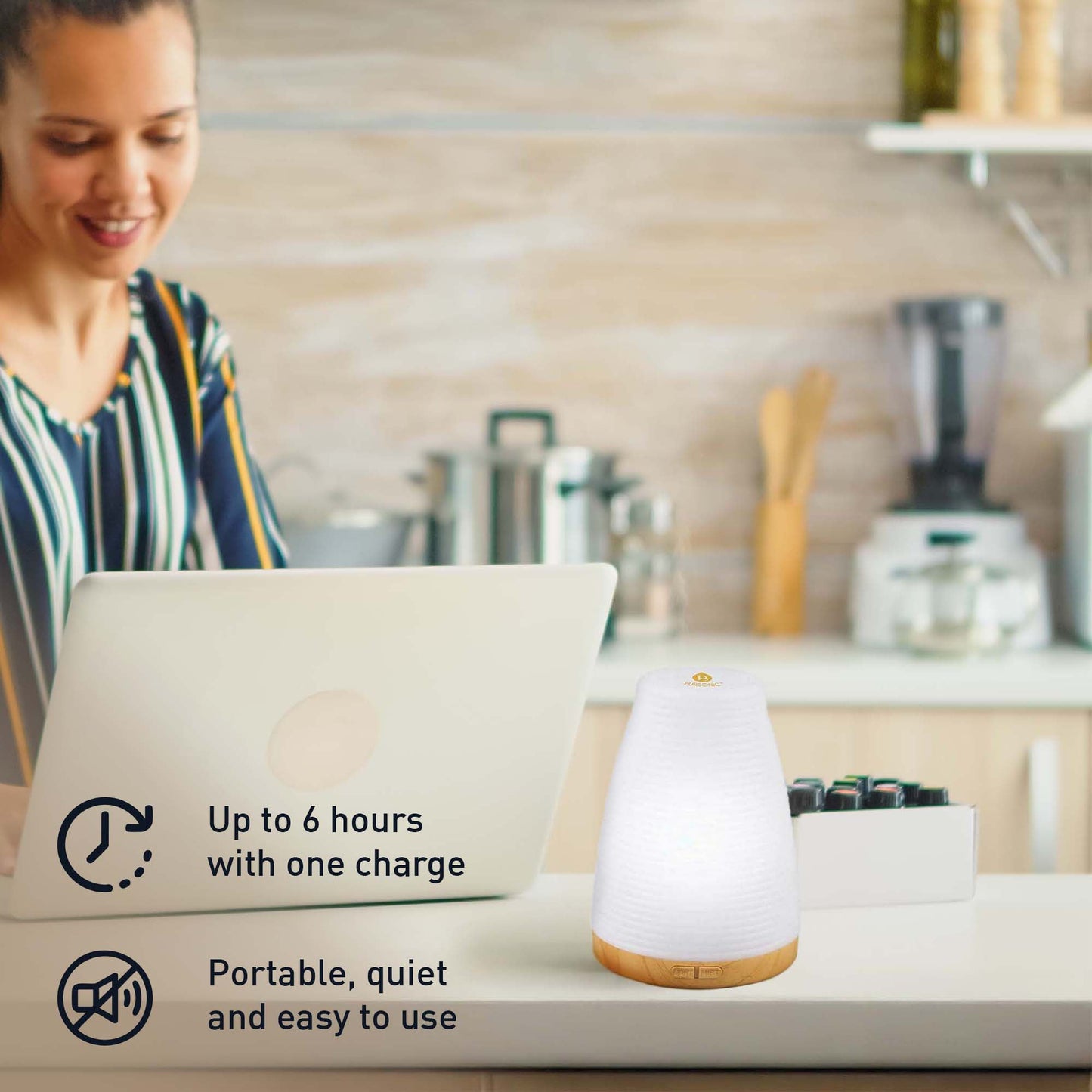 Pursonic Aromatherapy Essentials Bundle | USB Diffuser, 3 Essential Oils & Lavender Mist