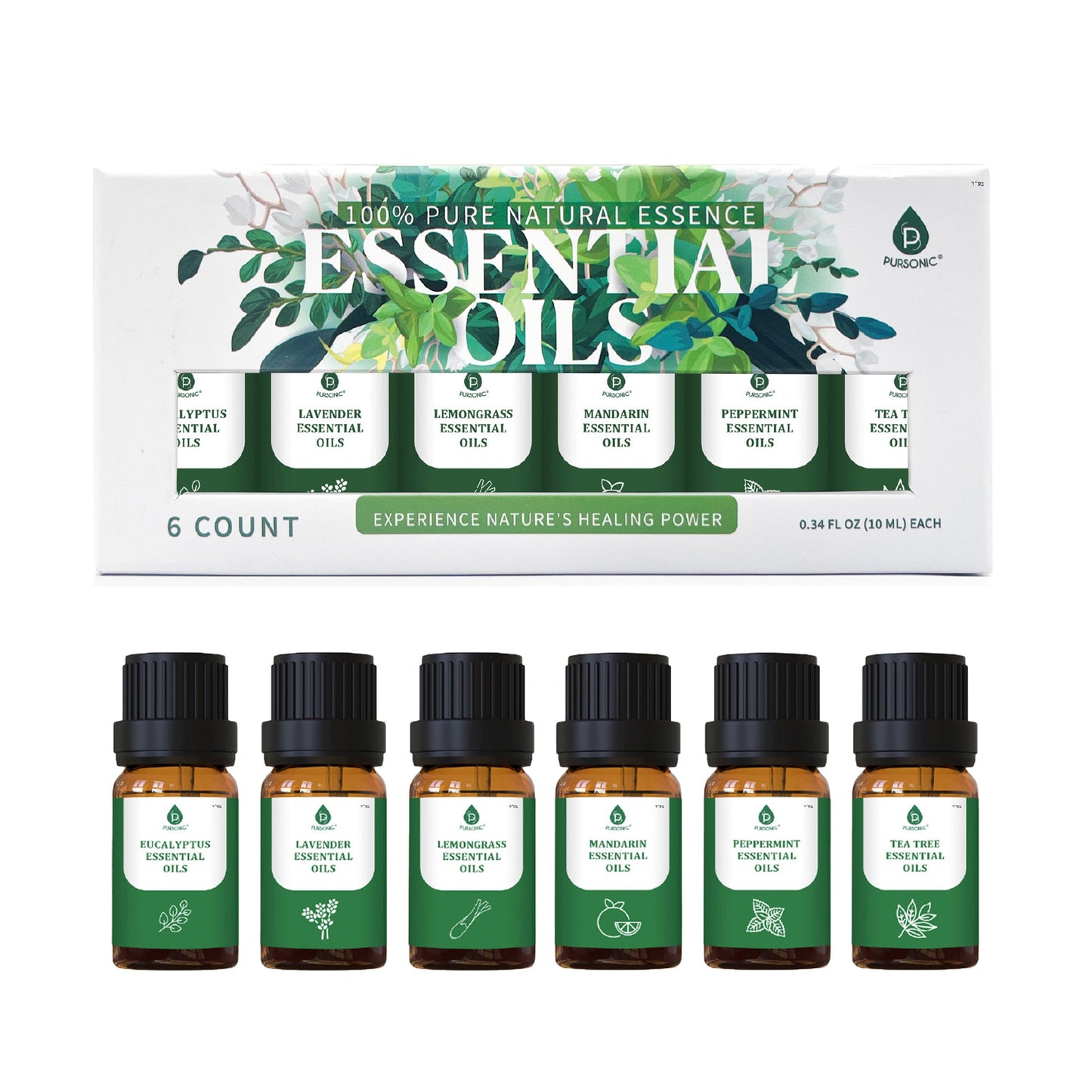 100% Pure Natural Essence Essential Oils Collection – 6 Therapeutic Scents