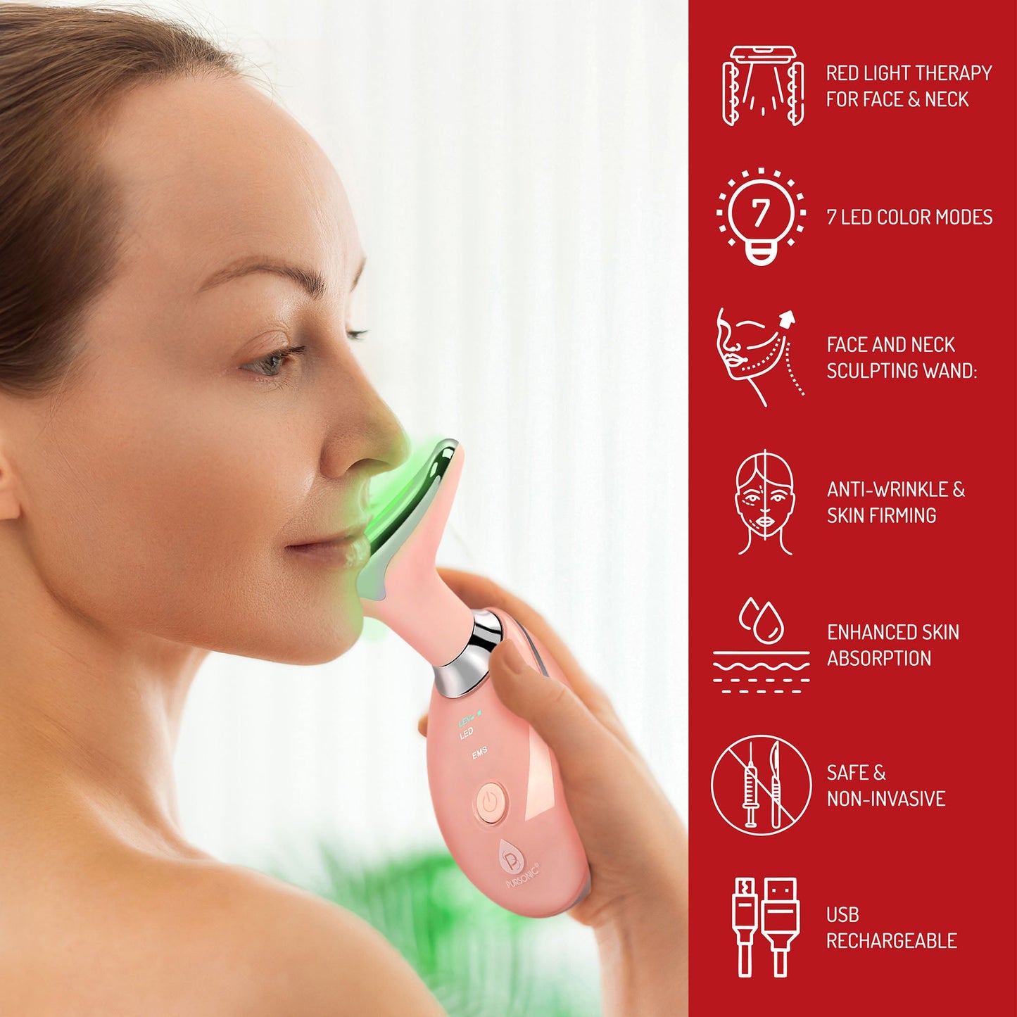 Pursonic Complete At-Home Facial Spa Bundle – Facial Steamer, 7-in-1 LED Light Therapy Device & Hydrocolloid Pimple Patches-2