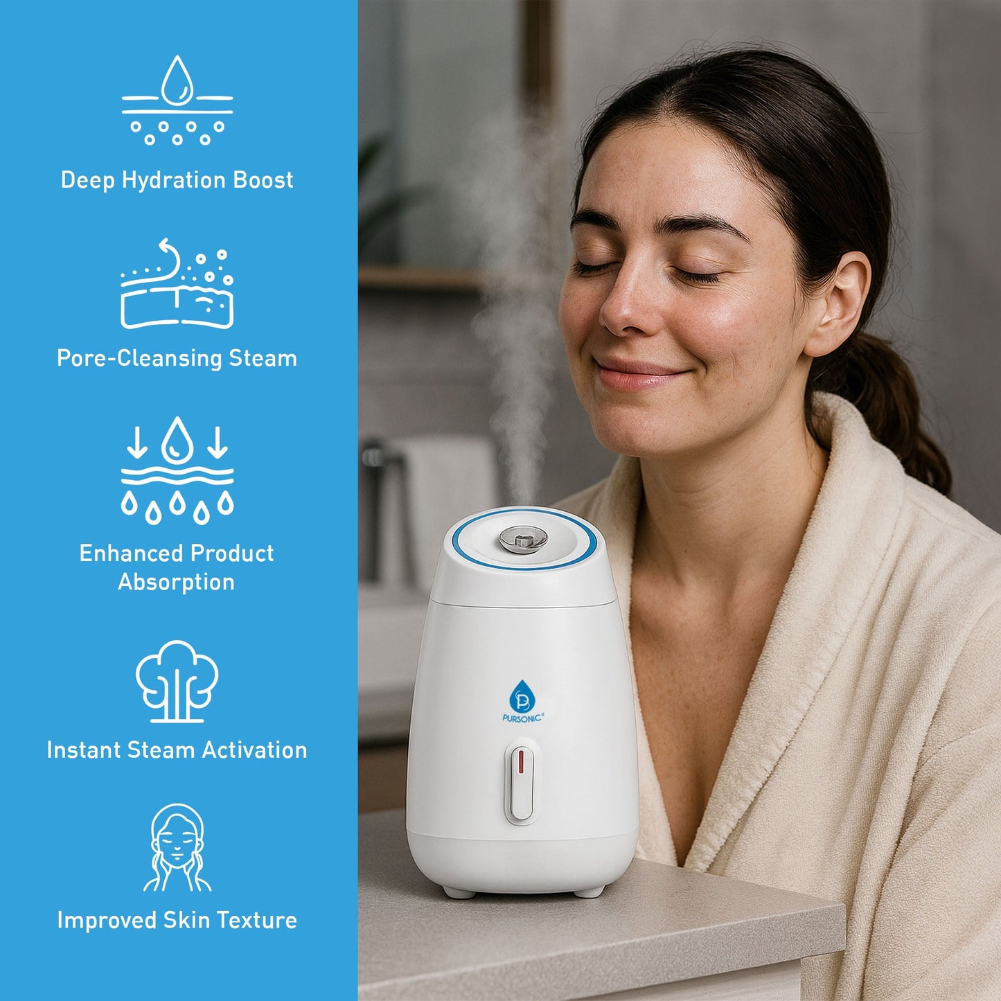 Pursonic Ultimate 3-in-1 LED Light Therapy & Facial Spa Bundle – 7-in-1 LED Face Mask + 7-in-1 LED Face & Neck Sculpting Wand + Facial Steamer