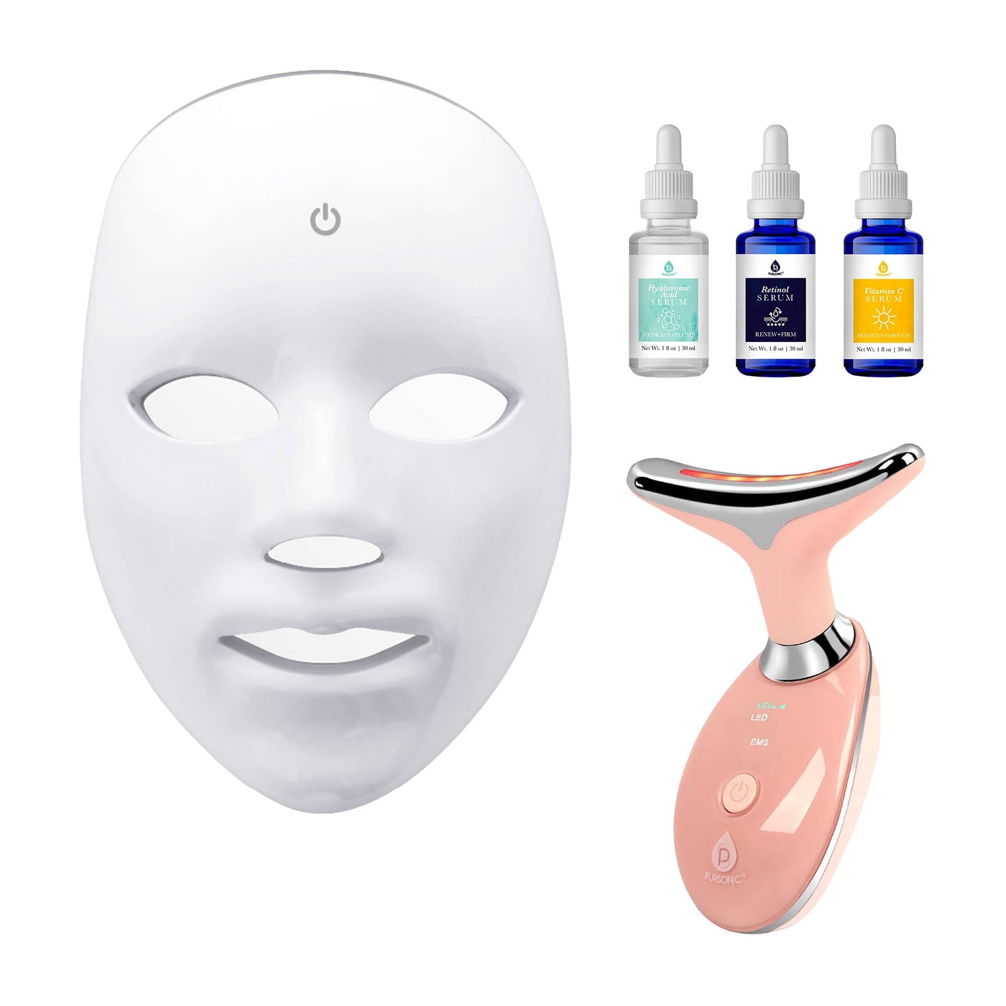 Complete LED Skincare Bundle – 7-in-1 LED Face Mask + Sculpting Wand + Anti-Aging Serum Set