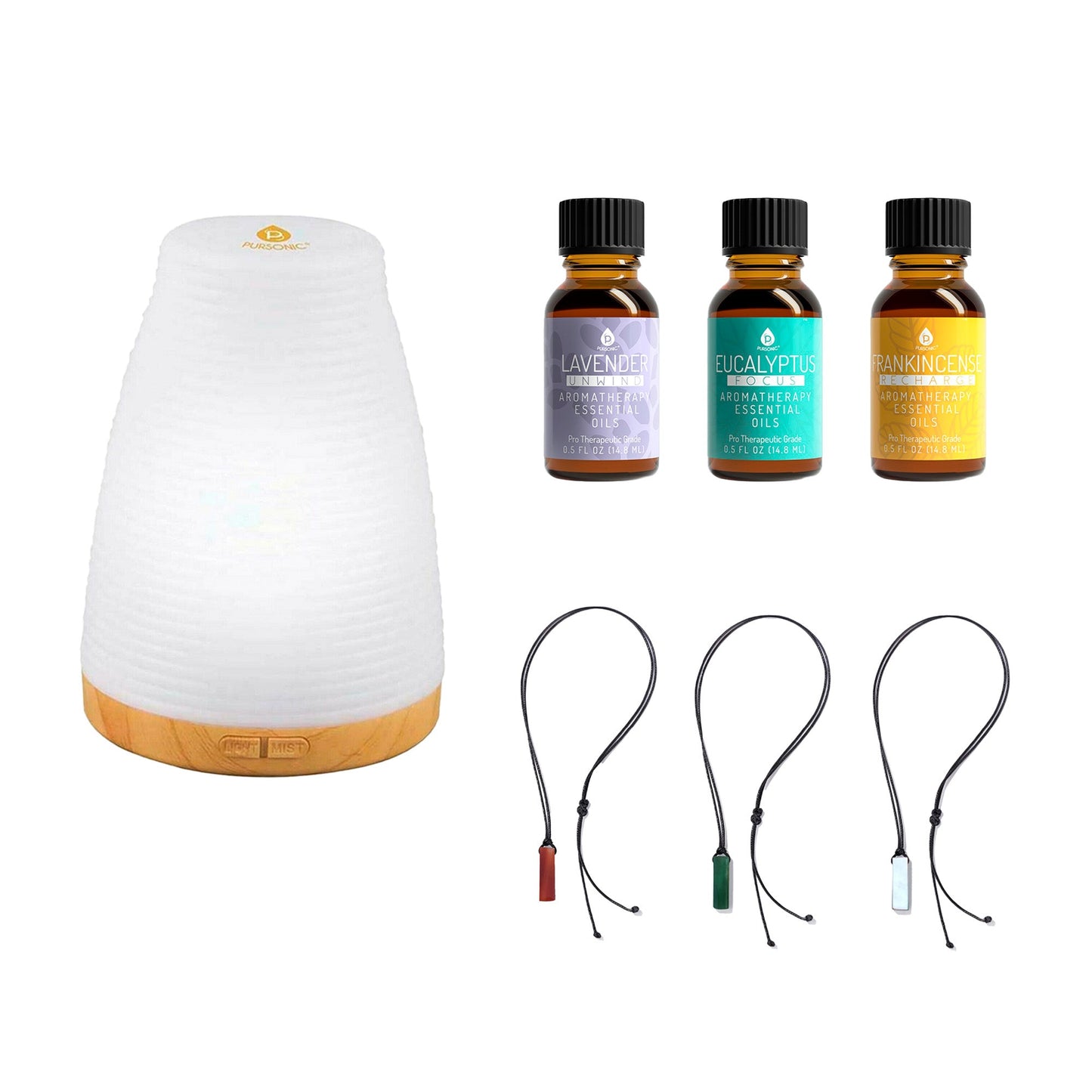 Zen Luxury Wellness Bundle | Gemstone Necklace, Aroma Diffuser & Essential Oils