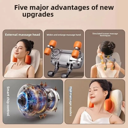 Wireless Shiatsu Massage Pillow Rechargeable Heating Massager Orange-3