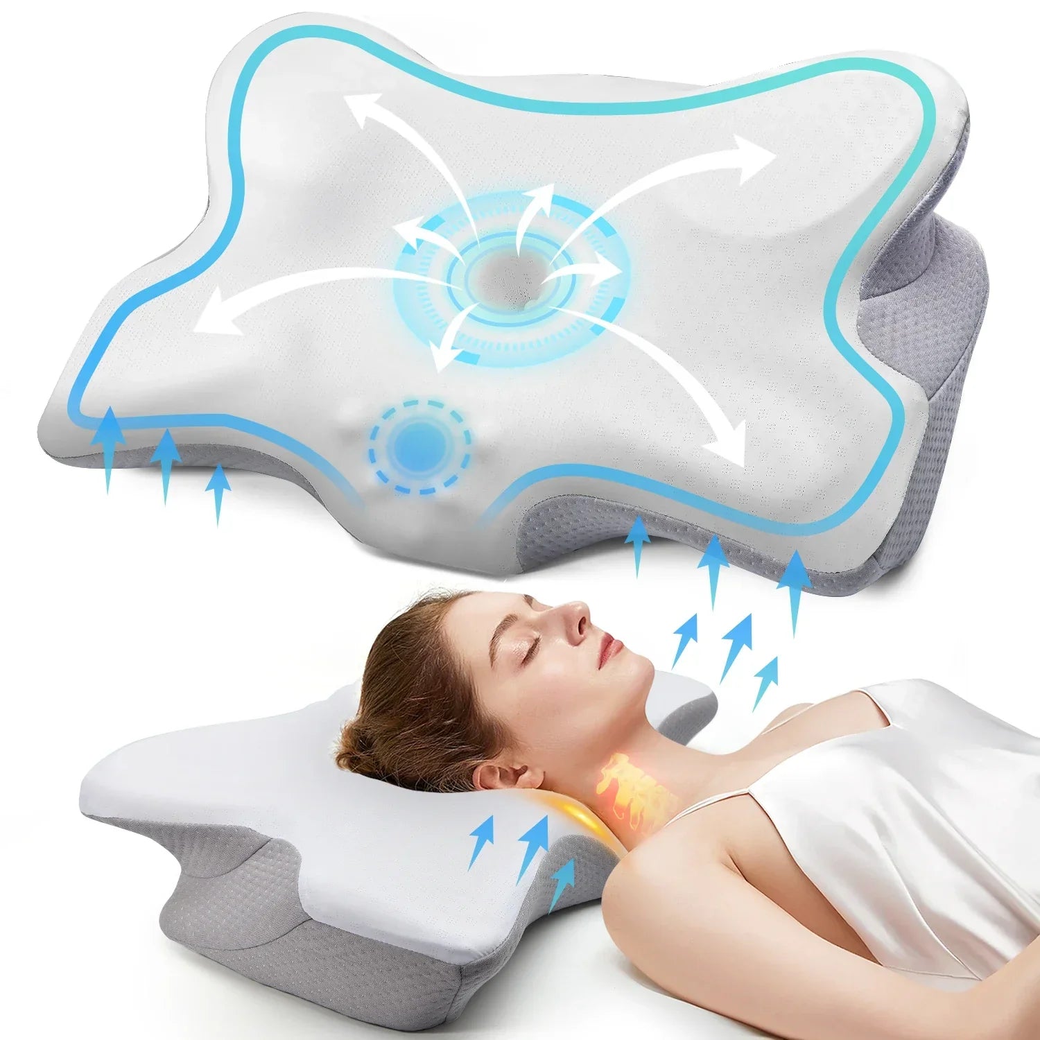 Orthopedic Memory Foam Cervical Pillow White Dual-Height Support-1