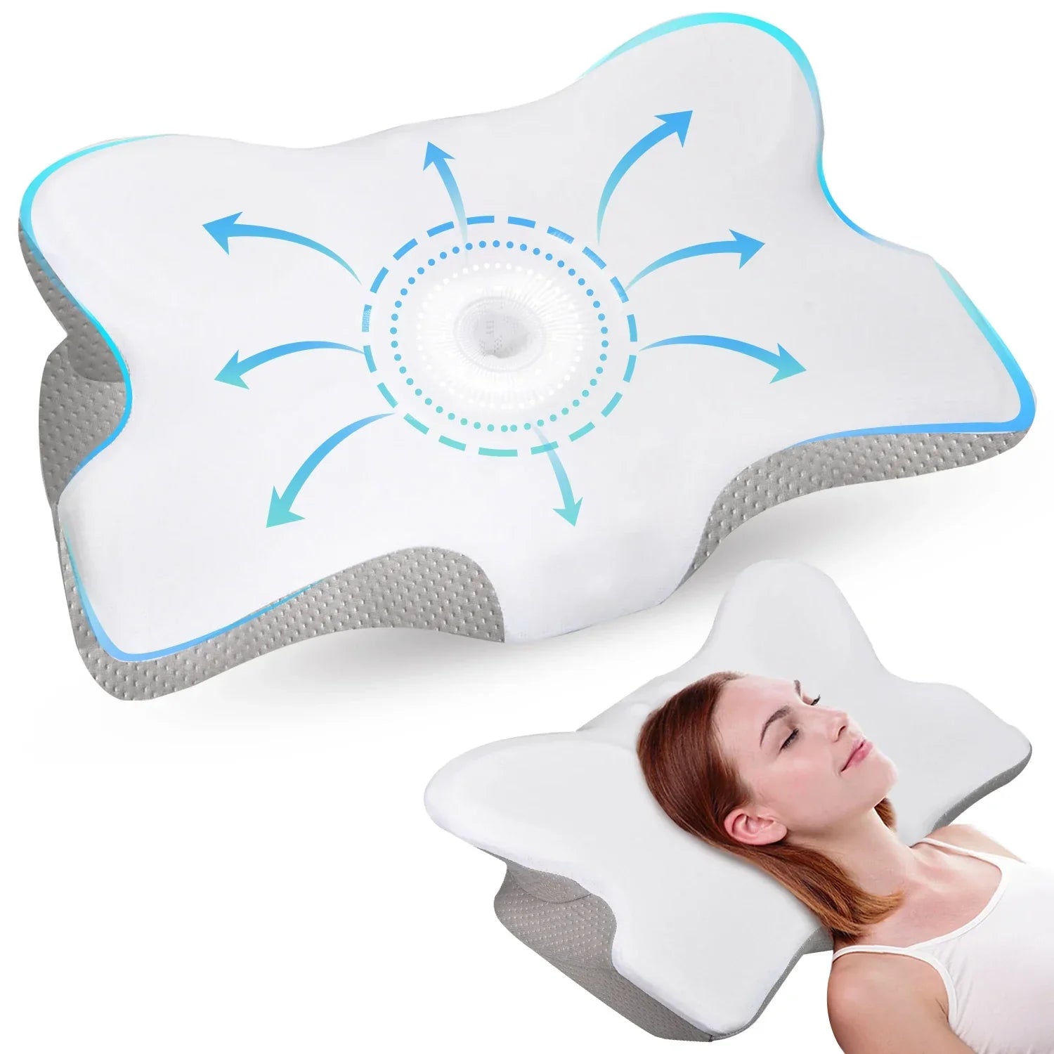 Orthopedic Memory Foam Cervical Pillow White Dual-Height Support-2