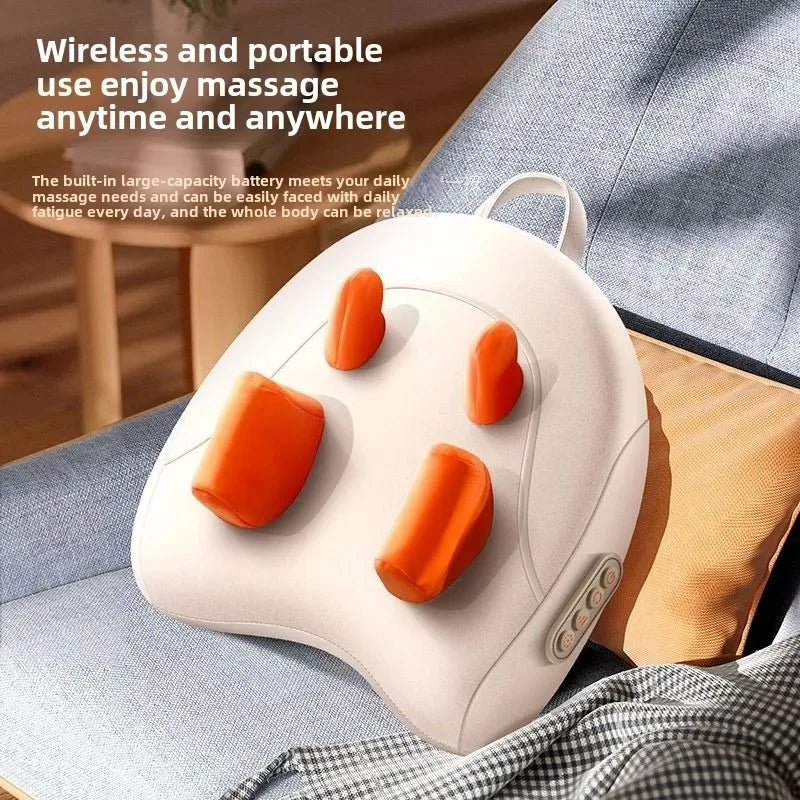 Wireless Shiatsu Massage Pillow Rechargeable Heating Massager Orange-2