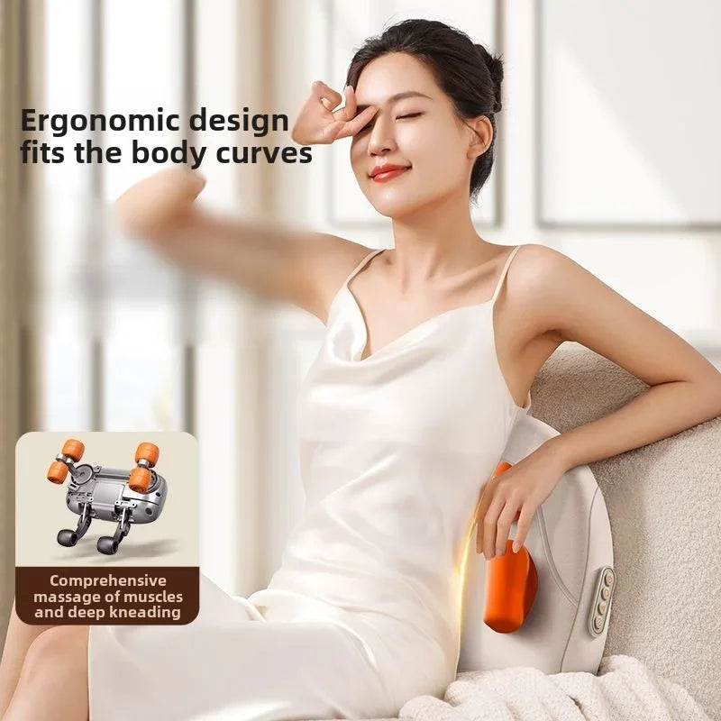 Wireless Shiatsu Massage Pillow Rechargeable Heating Massager Orange-4