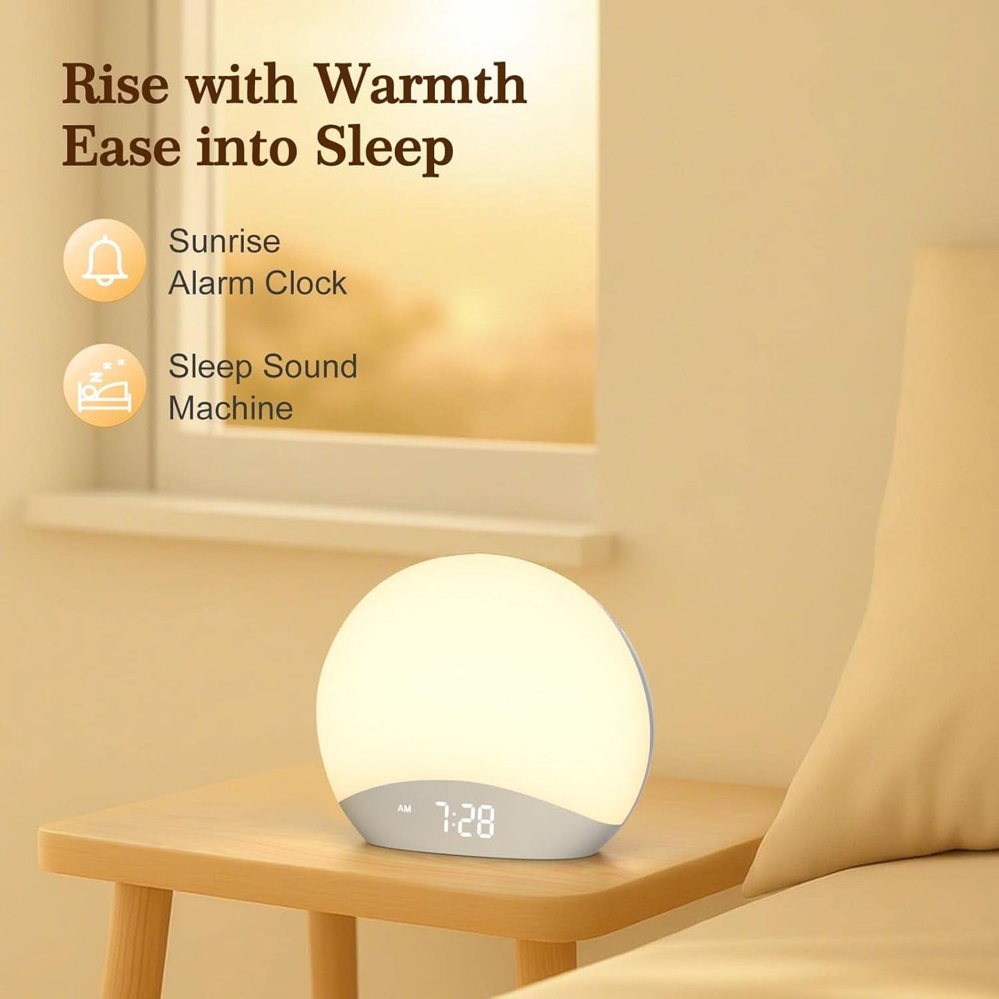 Sunrise Alarm Clock With Dimmable Night Light And White Noise-1