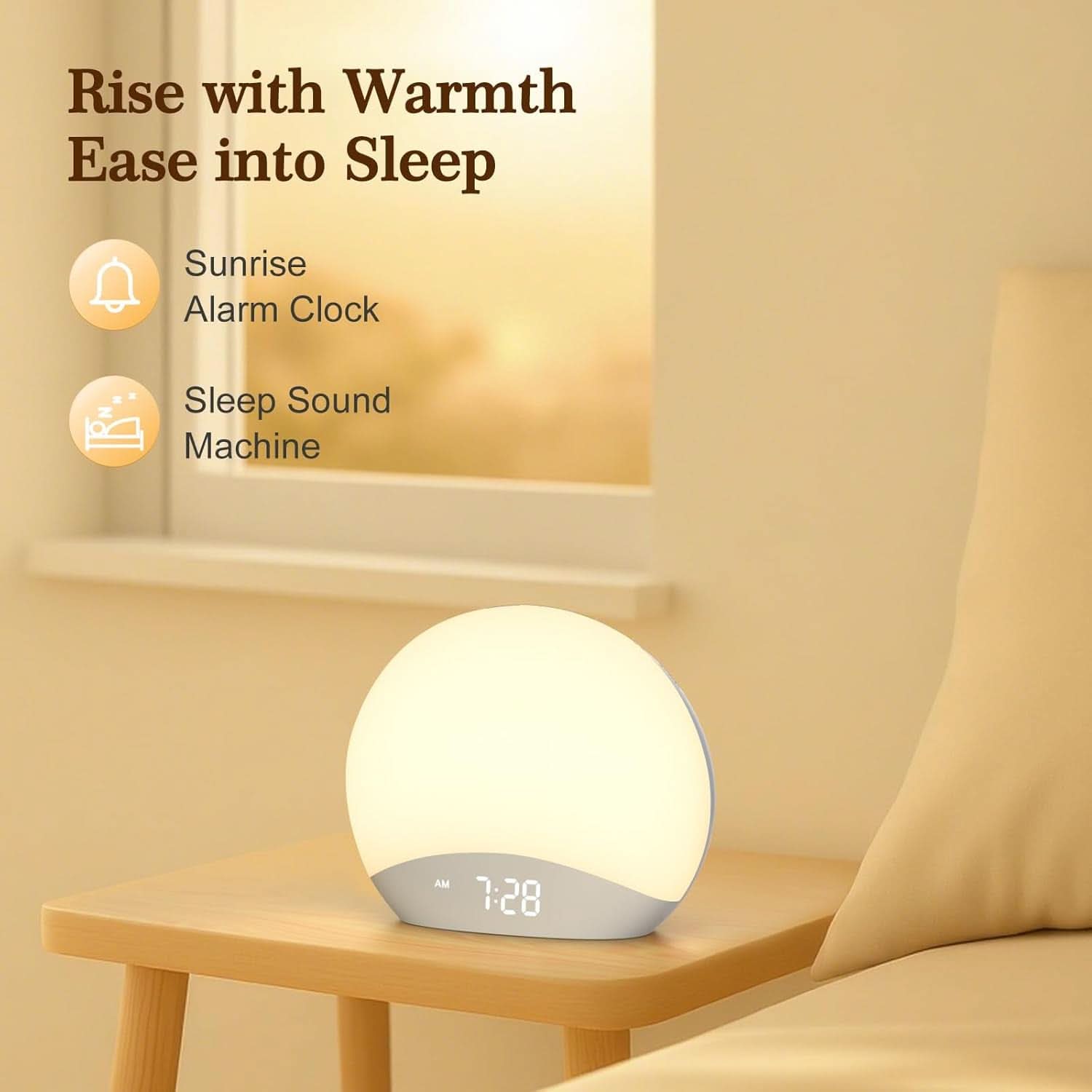 Sunrise Alarm Clock With Dimmable Night Light And White Noise-1