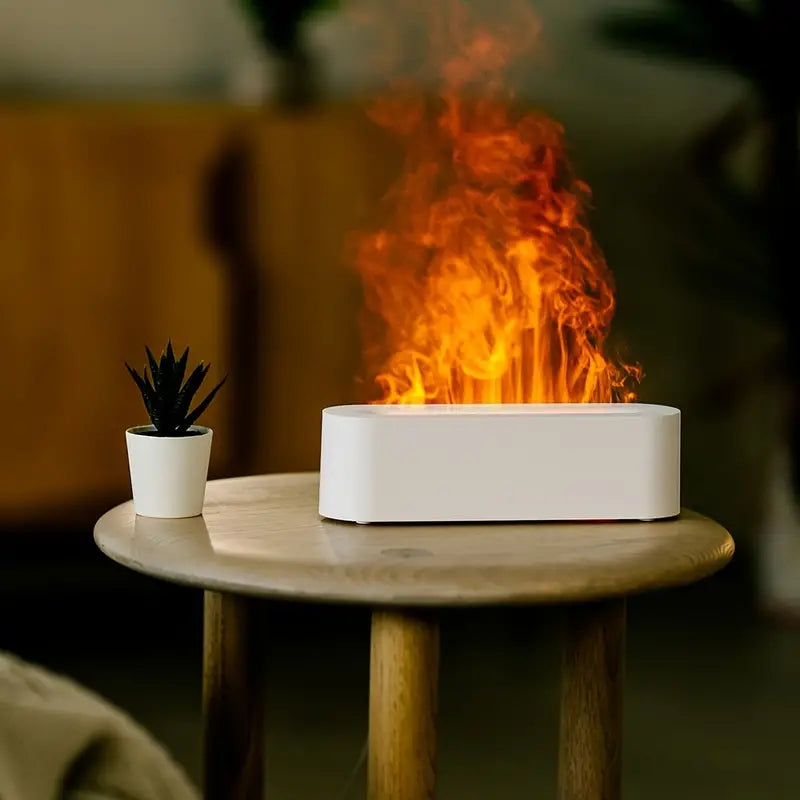 Mini USB Color-Changing Flame Aroma Diffuser Cool Mist Humidifier White-0