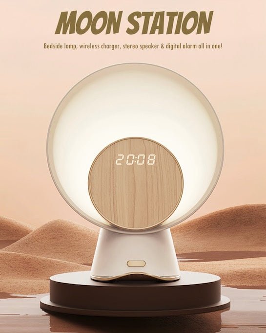Moon Station Bedside Lamp Wireless Charger Bluetooth Speaker All-in-One-0