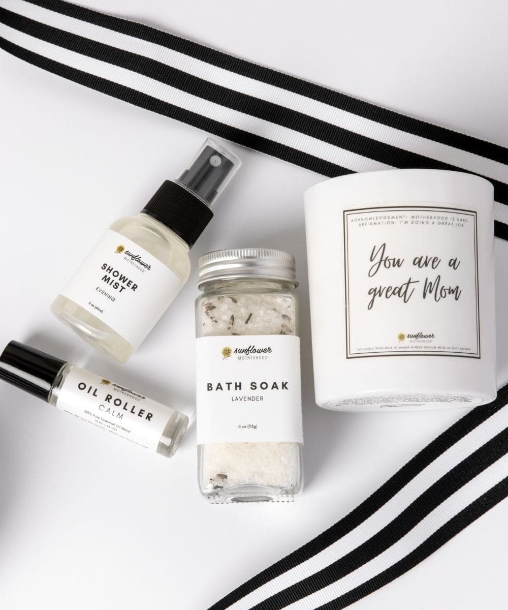 Relax + Unwind Bundle for Moms with Lavender Candle Bath Soak Mist Oil Roller-0