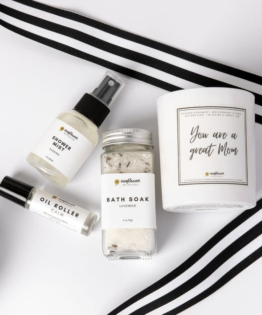 Relax + Unwind Bundle for Moms with Lavender Candle Bath Soak Mist Oil Roller-0